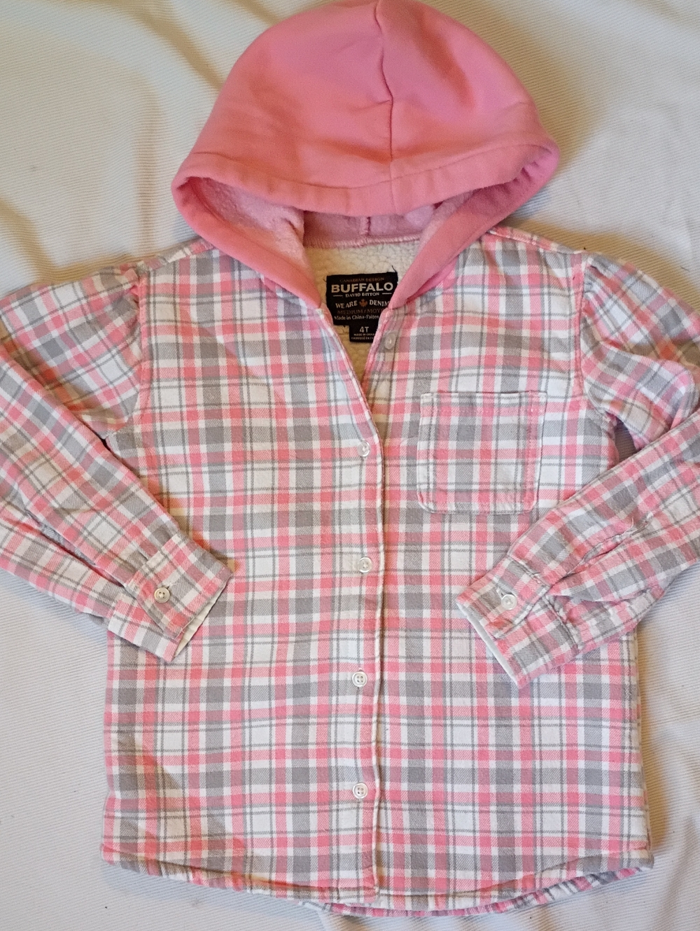 Buffalo David Bitton Pink and Gray Plaid Hooded Button-Down Shacket